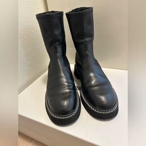 Black Leather Boots with White Stitching